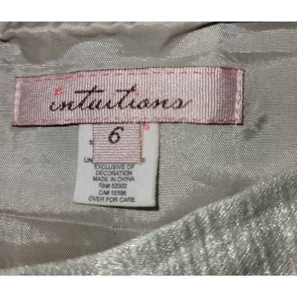 Intuitions Silver Shiny Metallic Embroidered A-Line Skirt 6 Hidden Pockets Lined - Picture 3 of 7